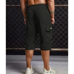 Men's Cargo Shorts Summer Shorts Capri shorts Drawstring Elastic Waist Multi Pocket Plain Comfort Wearable Calf-Length Outdoor Sport Daily Fashion Casual Black Khaki