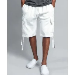 Men's Cargo Shorts Sweat Shorts Shorts Bermuda shorts Drawstring Elastic Waist Multi Pocket Plain Comfort Sports Knee Length Yoga Daily Fashion Streetwear Black White Micro-elastic