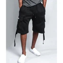 Men's Cargo Shorts Sweat Shorts Shorts Bermuda shorts Drawstring Elastic Waist Multi Pocket Plain Comfort Sports Knee Length Yoga Daily Fashion Streetwear Black White Micro-elastic