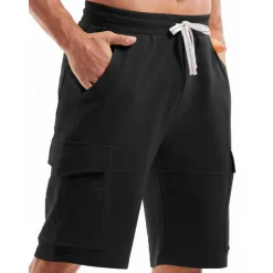 Men's Cargo Shorts Sweat Shorts Workout Shorts Casual Shorts Drawstring Elastic Waist Multi Pocket Plain Comfort Breathable Knee Length Casual Daily Holiday Sports Fashion Black Yellow Micro-elastic