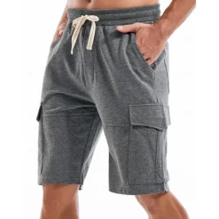 Men's Cargo Shorts Sweat Shorts Workout Shorts Casual Shorts Drawstring Elastic Waist Multi Pocket Plain Comfort Breathable Knee Length Casual Daily Holiday Sports Fashion Black Yellow Micro-elastic