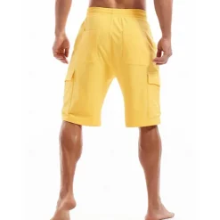Men's Cargo Shorts Sweat Shorts Workout Shorts Casual Shorts Drawstring Elastic Waist Multi Pocket Plain Comfort Breathable Knee Length Casual Daily Holiday Sports Fashion Black Yellow Micro-elastic