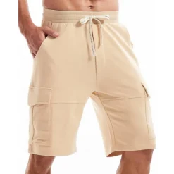 Men's Cargo Shorts Sweat Shorts Workout Shorts Casual Shorts Drawstring Elastic Waist Multi Pocket Plain Comfort Breathable Knee Length Casual Daily Holiday Sports Fashion Black Yellow Micro-elastic