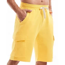 Men's Cargo Shorts Sweat Shorts Workout Shorts Casual Shorts Drawstring Elastic Waist Multi Pocket Plain Comfort Breathable Knee Length Casual Daily Holiday Sports Fashion Black Yellow Micro-elastic