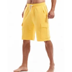 Men's Cargo Shorts Sweat Shorts Workout Shorts Casual Shorts Drawstring Elastic Waist Multi Pocket Plain Comfort Breathable Knee Length Casual Daily Holiday Sports Fashion Black Yellow Micro-elastic