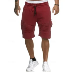 Men's Cargo Shorts Sweat Shorts Shorts Bermuda shorts Elastic Waist Multi Pocket Pleats Plain Comfort Sports Knee Length Outdoor Daily Fashion Streetwear Black White Micro-elastic