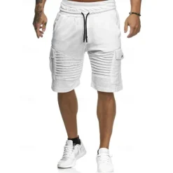 Men's Cargo Shorts Sweat Shorts Shorts Bermuda shorts Elastic Waist Multi Pocket Pleats Plain Comfort Sports Knee Length Outdoor Daily Fashion Streetwear Black White Micro-elastic