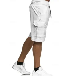 Men's Cargo Shorts Sweat Shorts Shorts Bermuda shorts Elastic Waist Multi Pocket Pleats Plain Comfort Sports Knee Length Outdoor Daily Fashion Streetwear Black White Micro-elastic
