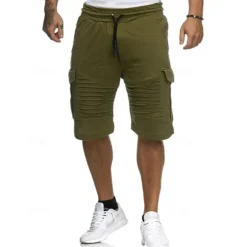 Men's Cargo Shorts Sweat Shorts Shorts Bermuda shorts Elastic Waist Multi Pocket Pleats Plain Comfort Sports Knee Length Outdoor Daily Fashion Streetwear Black White Micro-elastic