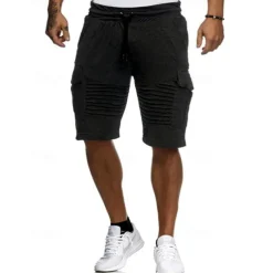 Men's Cargo Shorts Sweat Shorts Shorts Bermuda shorts Elastic Waist Multi Pocket Pleats Plain Comfort Sports Knee Length Outdoor Daily Fashion Streetwear Black White Micro-elastic