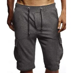 Men's Cargo Shorts Sweat Shorts Shorts Bermuda shorts Drawstring Elastic Waist Multi Pocket Plain Comfort Soft Knee Length Party Outdoor Daily Fashion Streetwear Black Dark Gray Micro-elastic