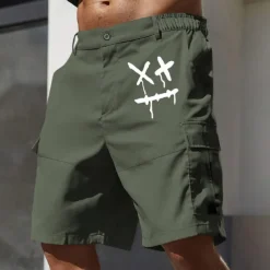Men's Cargo Shorts Work Shorts Elastic Waist Multi Pocket Funny Smile Face Knee Length Sports Outdoor Casual Camping & Hiking Classic Shorts Black Army Green Micro-elastic