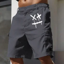 Men's Cargo Shorts Work Shorts Elastic Waist Multi Pocket Funny Smile Face Knee Length Sports Outdoor Casual Camping & Hiking Classic Shorts Black Army Green Micro-elastic