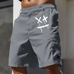 Men's Cargo Shorts Work Shorts Elastic Waist Multi Pocket Funny Smile Face Knee Length Sports Outdoor Casual Camping & Hiking Classic Shorts Black Army Green Micro-elastic