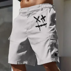 Men's Cargo Shorts Work Shorts Elastic Waist Multi Pocket Funny Smile Face Knee Length Sports Outdoor Casual Camping & Hiking Classic Shorts Black Army Green Micro-elastic