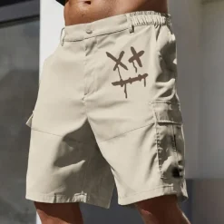 Men's Cargo Shorts Work Shorts Elastic Waist Multi Pocket Funny Smile Face Knee Length Sports Outdoor Casual Camping & Hiking Classic Shorts Black Army Green Micro-elastic