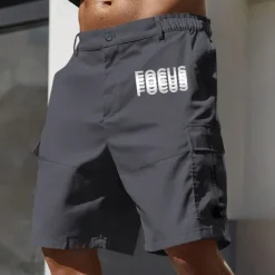 Men's Cargo Shorts Work Shorts Elastic Waist Multi Pocket Double Vision Letters Knee Length Sports Outdoor Casual Camping & Hiking Classic Shorts Black Army Green Micro-elastic