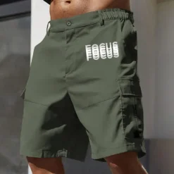 Men's Cargo Shorts Work Shorts Elastic Waist Multi Pocket Double Vision Letters Knee Length Sports Outdoor Casual Camping & Hiking Classic Shorts Black Army Green Micro-elastic