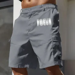 Men's Cargo Shorts Work Shorts Elastic Waist Multi Pocket Double Vision Letters Knee Length Sports Outdoor Casual Camping & Hiking Classic Shorts Black Army Green Micro-elastic