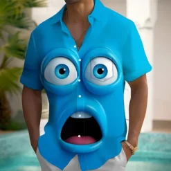 Men's Cartoon Funny Smile Face Shirt Summer Shirt Button Up Shirt Short Sleeve Fashion Casual Outdoor Vacation Dailywear Summer Spring Turndown 3D Print Collared Shirts Front One Pocket Yellow Blue