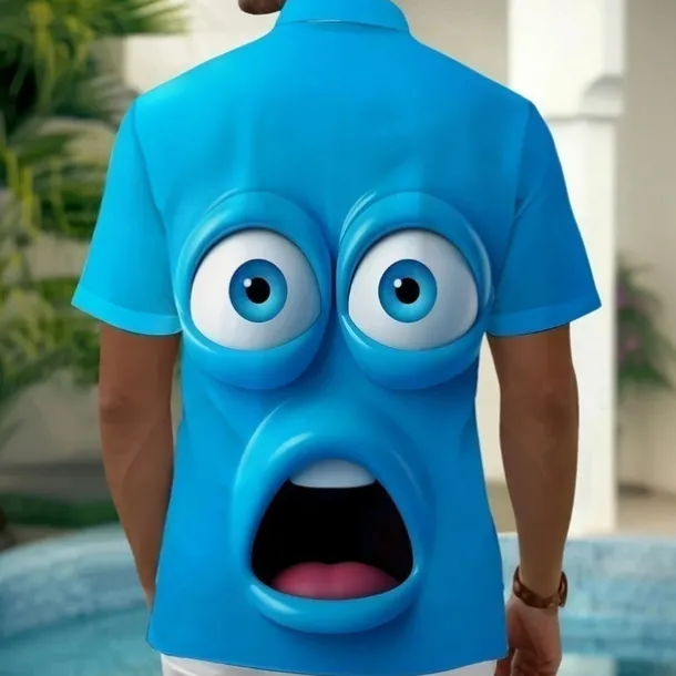 Men's Cartoon Funny Smile Face Shirt Summer Shirt Button Up Shirt Short Sleeve Fashion Casual Outdoor Vacation Dailywear Summer Spring Turndown 3D Print Collared Shirts Front One Pocket Yellow Blue