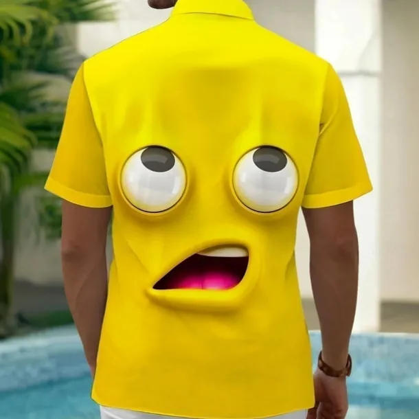 Men's Cartoon Funny Smile Face Shirt Summer Shirt Button Up Shirt Short Sleeve Fashion Casual Outdoor Vacation Dailywear Summer Spring Turndown 3D Print Collared Shirts Front One Pocket Yellow Blue