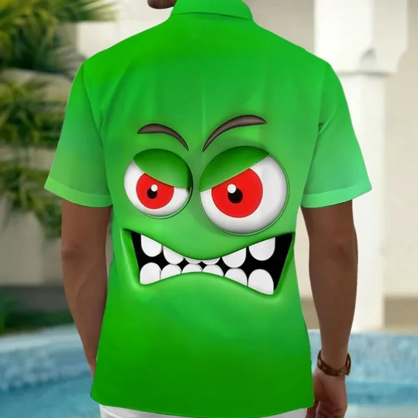 Men's Cartoon Funny Smile Face Shirt Summer Shirt Button Up Shirt Short Sleeve Fashion Casual Outdoor Vacation Dailywear Summer Spring Turndown 3D Print Collared Shirts Front One Pocket Yellow Blue