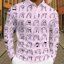 Men's Cartoon Polo Long Sleeve Polo Shirts Lapel Casual Athleisure Daily Wear 3D Print Buttons Spring Fall Winter Black White Light Green