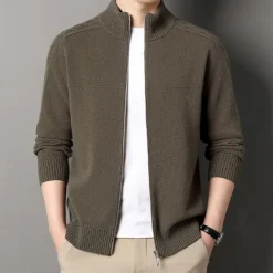 Men's Cashmere Zip Sweater Knit Solid Color Turtleneck Christmas Knitwear School Christmas Clothing Apparel Fall Winter Black Brown S M L