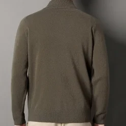 Men's Cashmere Zip Sweater Knit Solid Color Turtleneck Christmas Knitwear School Christmas Clothing Apparel Fall Winter Black Brown S M L