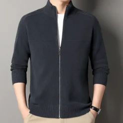 Men's Cashmere Zip Sweater Knit Solid Color Turtleneck Christmas Knitwear School Christmas Clothing Apparel Fall Winter Black Brown S M L