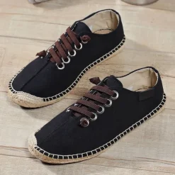 Men's Casual Espadrille Sneakers, Lightweight Lace-Up Shoes with Jute Sole, Stylish Summer Footwear for Everyday Wear and Outdoor Activities