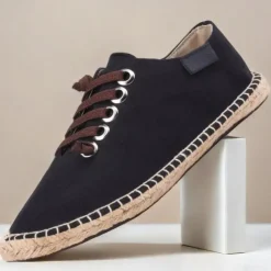 Men's Casual Espadrille Sneakers, Lightweight Lace-Up Shoes with Jute Sole, Stylish Summer Footwear for Everyday Wear and Outdoor Activities
