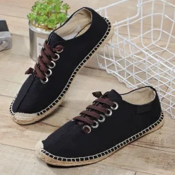 Men's Casual Espadrille Sneakers, Lightweight Lace-Up Shoes with Jute Sole, Stylish Summer Footwear for Everyday Wear and Outdoor Activities