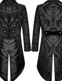 Men's Casual Blazer Black Gold Vampire Gothic Plus Size Jacket Showman Tuxedo Tailcoat Dress Frock Coat Steampunk Victorian