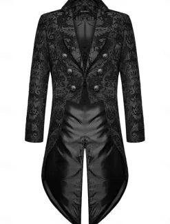 Men's Casual Blazer Black Gold Vampire Gothic Plus Size Jacket Showman Tuxedo Tailcoat Dress Frock Coat Steampunk Victorian