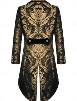 Men's Casual Blazer Black Gold Vampire Gothic Plus Size Jacket Showman Tuxedo Tailcoat Dress Frock Coat Steampunk Victorian