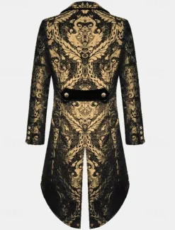 Men's Casual Blazer Black Gold Vampire Gothic Plus Size Jacket Showman Tuxedo Tailcoat Dress Frock Coat Steampunk Victorian