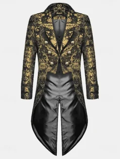 Men's Casual Blazer Black Gold Vampire Gothic Plus Size Jacket Showman Tuxedo Tailcoat Dress Frock Coat Steampunk Victorian