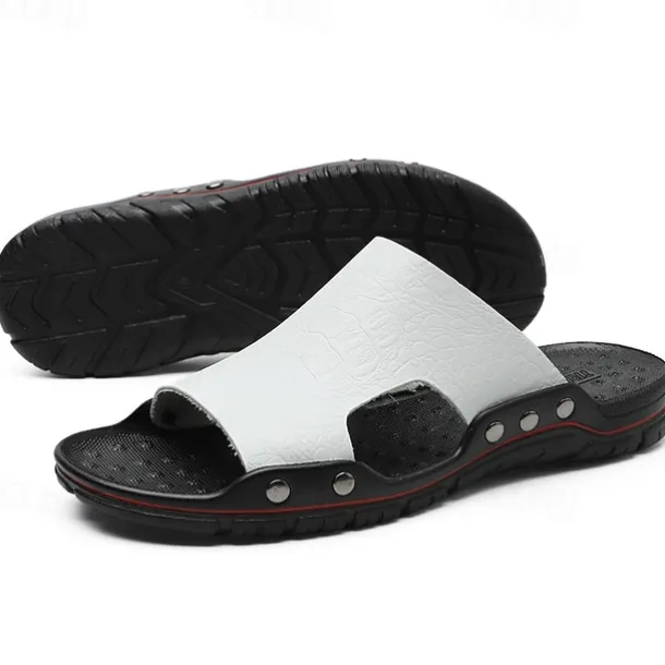 Men's Casual Brown Slide Sandals with Crocodile Pattern and Durable Rubber Sole – Comfortable Outdoor Footwear for Summer, Beach and Daily Wear