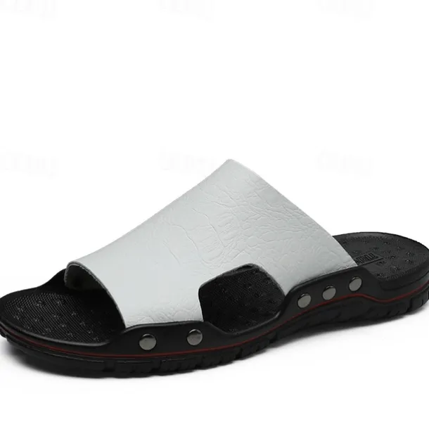 Men's Casual Brown Slide Sandals with Crocodile Pattern and Durable Rubber Sole – Comfortable Outdoor Footwear for Summer, Beach and Daily Wear