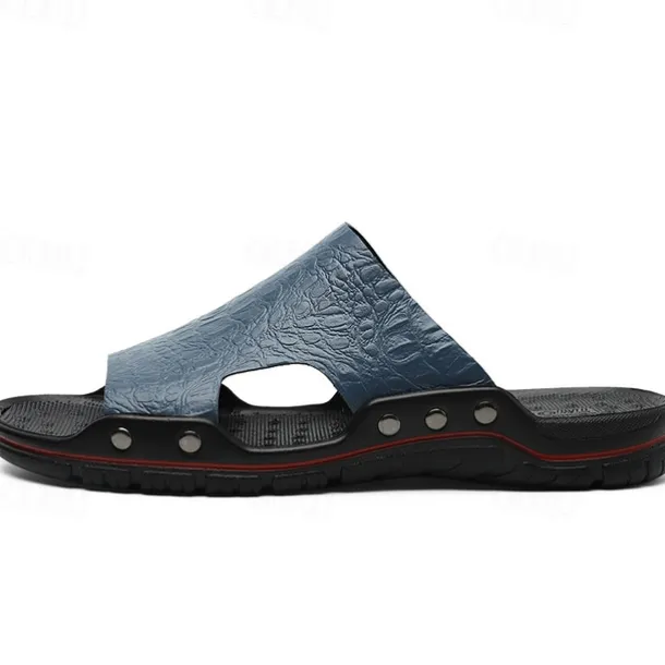 Men's Casual Brown Slide Sandals with Crocodile Pattern and Durable Rubber Sole – Comfortable Outdoor Footwear for Summer, Beach and Daily Wear