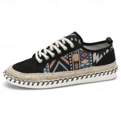 Men's Casual Canvas Sneakers with Tribal Print and Jute Rope Sole – Comfortable Everyday Footwear