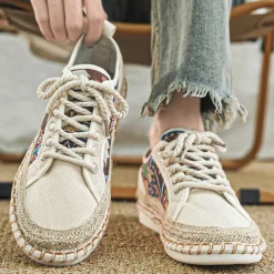 Men's Casual Canvas Sneakers with Tribal Print and Jute Rope Sole – Comfortable Everyday Footwear