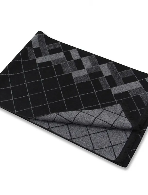 Men's Casual Daily Weekend Black Apricot Scarf Plaid