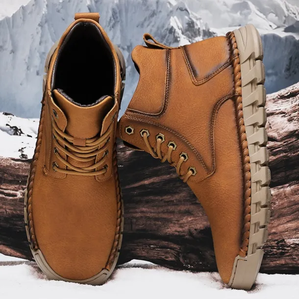 Men's Casual Faux Leather Ankle Boots - Lightweight Brown Lace-Up with Durable Flexible Sole for Outdoor and Everyday Wear