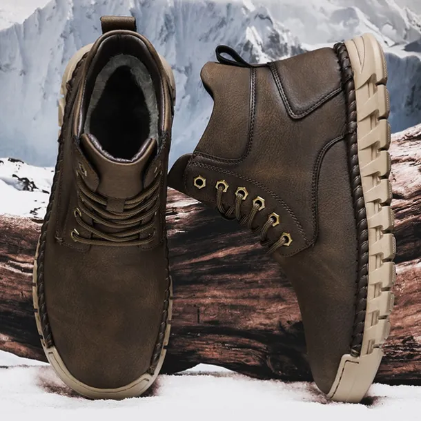 Men's Casual Faux Leather Ankle Boots - Lightweight Brown Lace-Up with Durable Flexible Sole for Outdoor and Everyday Wear