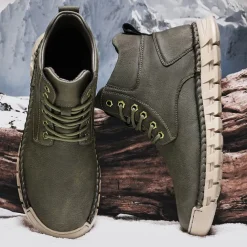 Men's Casual Faux Leather Ankle Boots - Lightweight Brown Lace-Up with Durable Flexible Sole for Outdoor and Everyday Wear