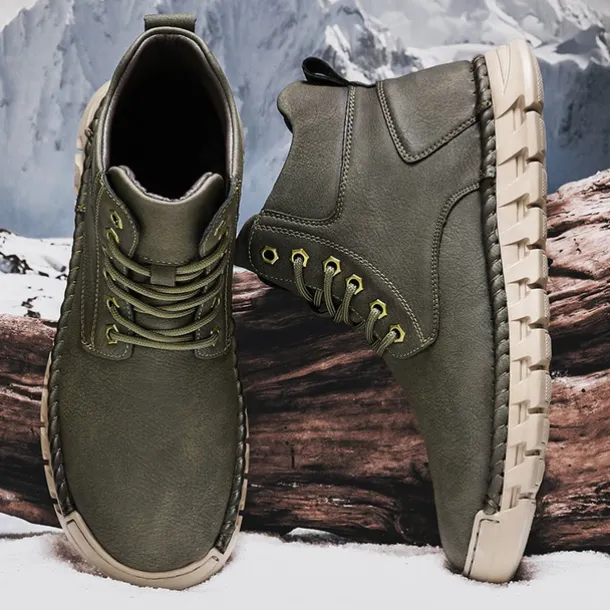 Men's Casual Faux Leather Ankle Boots - Lightweight Brown Lace-Up with Durable Flexible Sole for Outdoor and Everyday Wear