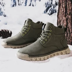 Men's Casual Faux Leather Ankle Boots - Lightweight Brown Lace-Up with Durable Flexible Sole for Outdoor and Everyday Wear